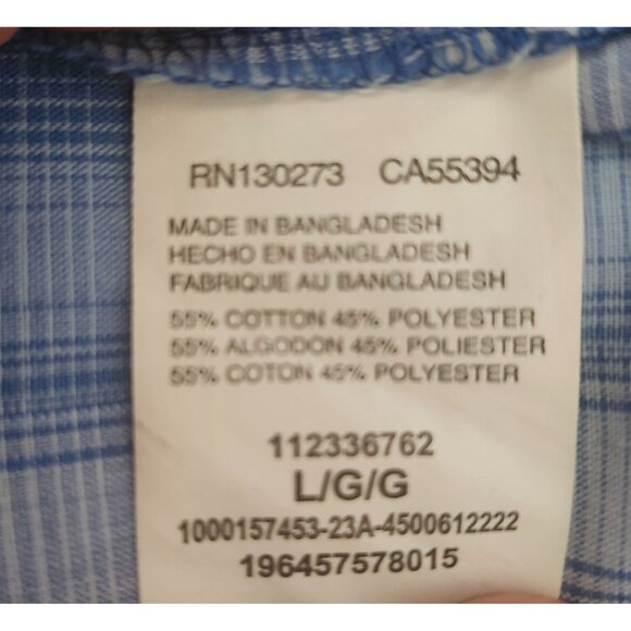 Large Wrangler Mens Western Blue Plaid Short Sleeve Shirt Pearl Snap Buttons - Picture 11 of 12